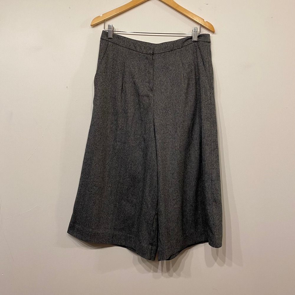 Alice Hope Grey Herringbone Wide Leg Culotte Pants Size 8 Cropped Quiet Luxury